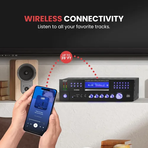Miniatura 4 de Pyle Amplificador de potencia Bluetooth inalámbrico de 4 canales, altavoz estéreo de 1000 W, receptor de audio para el hogar con radio FM, USB