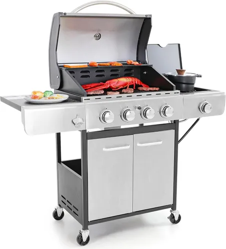 Miniatura 8 de Captiva Designs Parrilla de barbacoa de gas propano de 4 quemadores con quemador lateral y rejillas de hierro fundido esmaltado de porcelana, salida