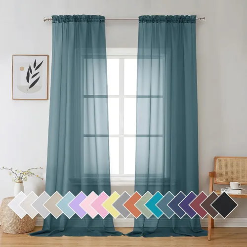 Miniatura 195 de Aiyufeng 2 paneles de cenefa transparente negra de 14 pulgadas de largo, cortinas cortas negras transparentes para dormitorio, cortinas de cocina