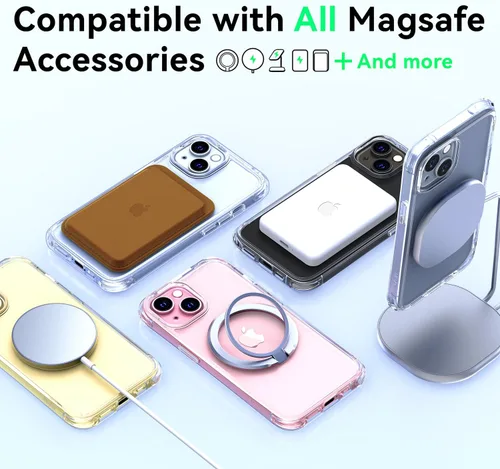 Miniatura 5 de Mkeke Funda magnética diseñada para iPhone 15 transparente, compatible con Magsafe, [no amarilla] [protección contra caídas de grado militar] fundas