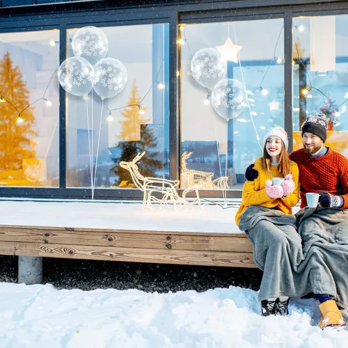 Miniatura 6 de Skylety 40 globos transparentes de copo de nieve a granel, globos de látex transparentes de copo de nieve para Año Nuevo, fiestas de cumpleaños