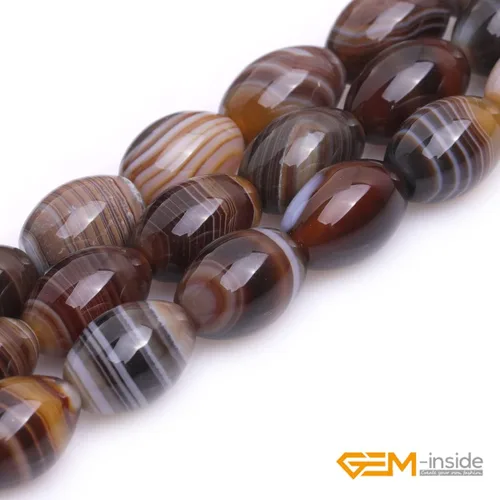 Miniatura 3 de GEM-Inside Stripe Botswana ágata cuentas sueltas naturales de 0.394 x 0.551 in Bronw Olivary Crystal Energy Stone Power para hacer joyas de 15