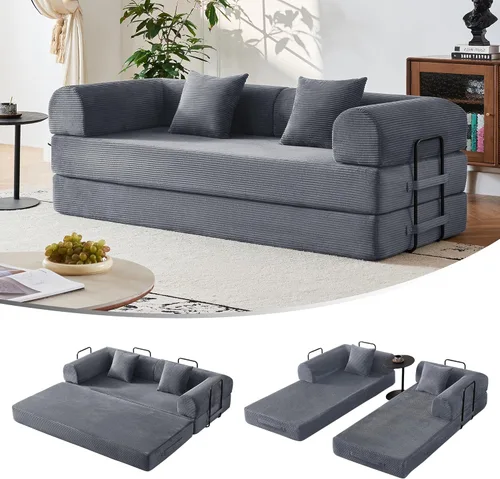 Miniatura 16 de Sofá cama convertible de pana de 79 pulgadas, sofá cama de asiento profundo, sofá cama con cama extraíble, sofá modular para piso de apartamento