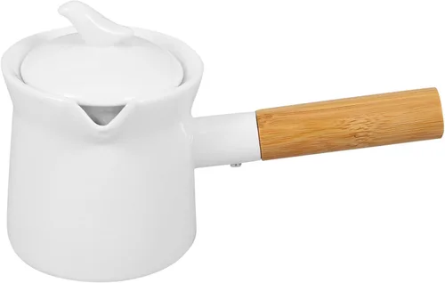 Miniatura 9 de Cabilock Cacerola de cerámica con mango de madera, calentador de mantequilla, mini olla de cocina para leche, té, café, comida para bebés