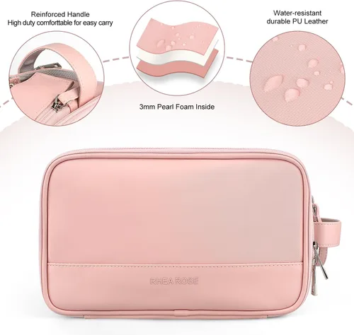 Miniatura 4 de Neceser para mujer, organizador de bolsa de viaje de maquillaje, bolsa de cosméticos de baño grande, kit de Dopp de viaje, bolsa de ducha, Rosa, L