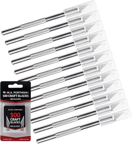 Miniatura 10 de WA Portman Hobby - Juego de cuchillos de precisión de 1 pieza con 10 cuchillas de acero Exacto SK5#11, cortador de calcomanías artísticas
