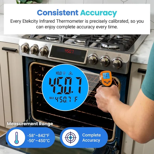 Miniatura 9 de Etekcity Termómetro infrarrojo láser pistola de temperatura 774, termómetro para carne, alimentos, caramelos y horno para accesorios de plancha