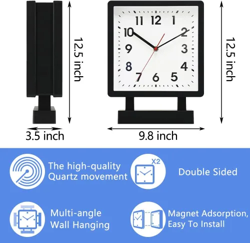 Miniatura 2 de BESTIME 66295A Reloj de pared de plástico de doble cara con marco negro. Reloj de estación clásico de diseño simple, estilo silencioso, elegante