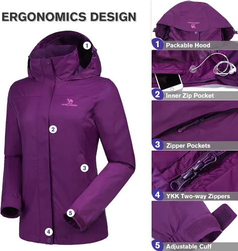 Miniatura 3 de CAMEL CROWN Chaqueta impermeable ligera para mujer, rompevientos con capucha para exteriores, senderismo, escalada, viajes, Camel