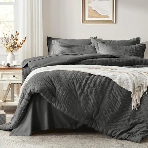 Miniatura 10 de Zzlpp Juego de edredón Queen de 7 piezas, ropa de cama de seersucker naranja quemado en una bolsa con sábanas, juegos de ropa de cama ligeros con 1