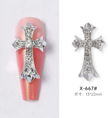 Miniatura 7 de 10 dijes de cruz retro para uñas, diamantes de imitación de aleación, dijes de cruz punk gótico, suministros de arte de uñas para decoración de uñas
