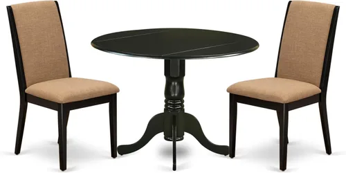 Miniatura 16 de East West Furniture DLLA3-ABK-47 - Juego de mesa de comedor de 3 piezas que contiene una mesa de cocina redonda con gotas y 2 sillas de comedor