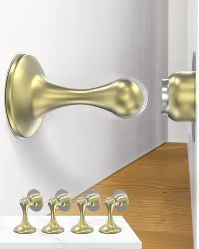 Miniatura 19 de Topes magnéticos para puerta, paquete de 4, topes de puerta de acero inoxidable para montaje en pared y piso, soporte de puerta mantiene la puerta