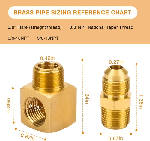 Miniatura 2 de Tubo de latón de 90 grados Barstock Street Elbow 3/8 "NPT Macho Tubo x 3/8" NPT Hembra Pi'pe Half-Union 3/8" Flare x 3/8" Macho Pip'e compatible