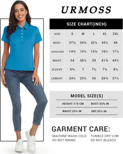 Miniatura 6 de URMOSS Polo de golf para mujer, transpirable, de manga corta, ligera, 4 botones