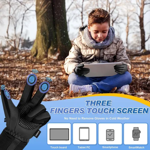 Miniatura 5 de Sukeen Guantes cálidos de invierno para niños y niñas, resistentes al viento, guantes de poliuretano para clima frío de 4 a 14 años, guantes