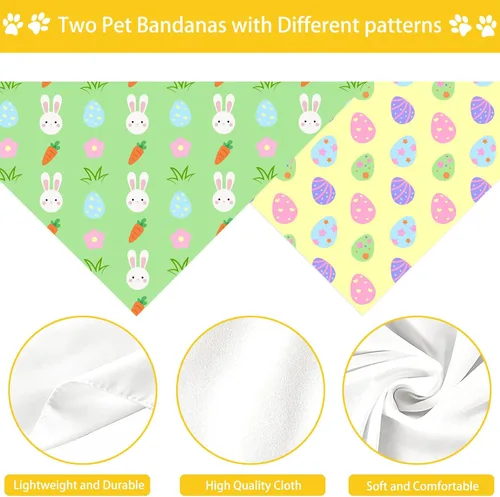 Miniatura 6 de Bandana de Pascua para perro, paquete de 2 unidades, ajustable, para fiestas, cumpleaños, mascotas, conejo, huevo de Pascua, bandana triangular