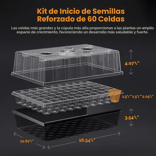 Miniatura 4 de Patigrow Bandeja de inicio de semillas de riego automático de 120 celdas con luz de crecimiento, kit de inicio de semillas con cúpula de humedad