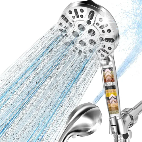 Cabezal de ducha filtrado con mano, cabezal de filtro de ducha de alta presión con 9 ajustes para agua dura, rociador eléctrico integrado, cabezal