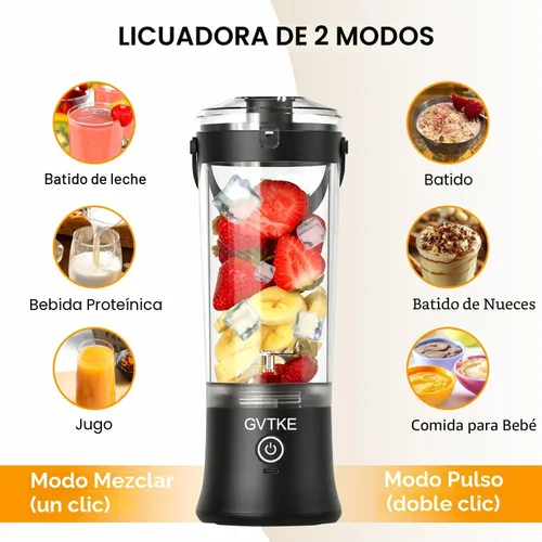 Miniatura 3 de Licuadora portátil Modo dual 18000RPM 20Oz Vaso de mezcla de hielo triturador de hielo Fruta congelada Mini hogar gimnasio viaje (negro)
