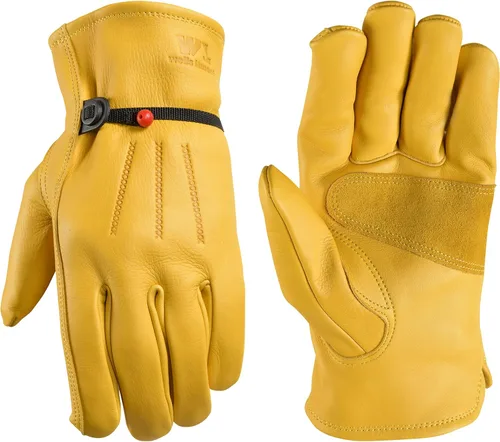 Wells Lamont Work Gloves Men and Women, Cowhide Leather Work Gloves, Adjustable Wrist Bronceado (Saddletan)