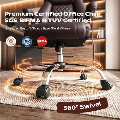 Miniatura 8 de Silla de oficina, Silla de escritorio ergonómica de respaldo alto para oficina en casa, Silla de oficina grande y alta de cuero transpirable con Café