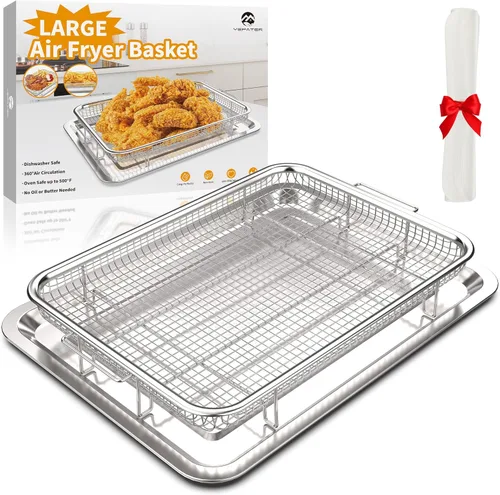 Cesta de Freidora de Aire para Horno, YEPATER 15.7" x 11.6" Cesta Grande de Freidora de Aire para Horno con 30 Piezas de Papel de Pergamino, Bandeja