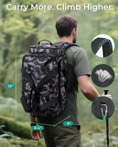 Miniatura 8 de BAGSMART Bolsa táctica de gimnasio para hombres, bolsa de lona de 22 litros para viajes con compartimento para zapatos, mochila táctica 4 en 1