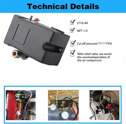 Miniatura 3 de Interruptor de presión resistente para compresor de aire 135-175 psi cuatro 4 puertos 26 amperios