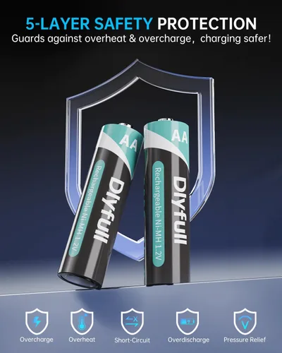 Miniatura 7 de DLYPOW Baterías AA recargables, 1.2V NiMH 2800 mAh de alta capacidad precargadas doble A, paquete de 4