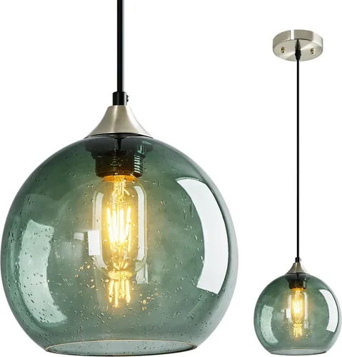 Miniatura 54 de Luces colgantes de vidrio marrón claro, iluminación de isla de cocina, lámparas colgantes de globo, iluminación colgante moderna para dormitorio