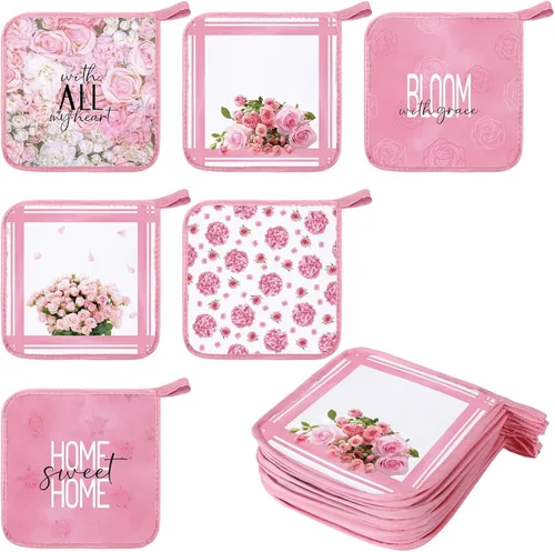 Miniatura 10 de Bencailor 12 soportes para ollas con bolsillo para cocina, guantes calientes para horno, bolsa de galletas, guantes de horno para cocina, regalo