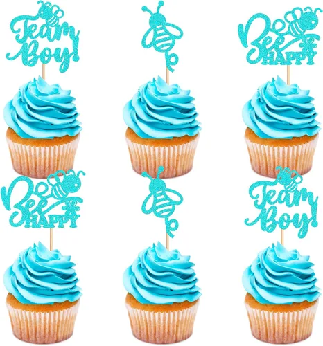 Miniatura 14 de Ercadio 24 piezas de decoración de cupcakes de abeja con purpurina de nido de abeja y miel para temática de abejas, baby shower, niños y niñas