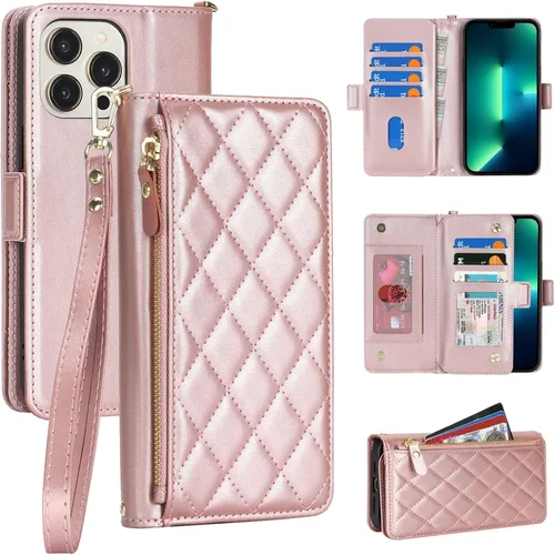 Miniatura 9 de Funda compatible con iPhone 13 Pro Max para Apple 12 Pro Max, piel sintética naranja, rombo para mujeres y hombres, bolsillo con cremallera