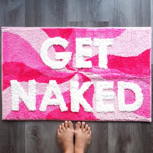 Evovee Alfombra de baño con texto en inglés «Get Nake» de 31.5 x 20 pulgadas, divertida y bonita, alfombra de baño con texto «Get Nake», divertida y