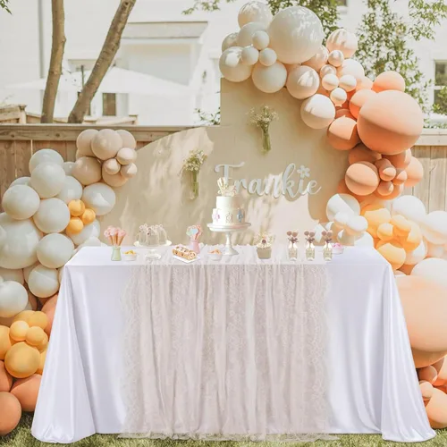 Miniatura 3 de Fanqisi Mantel de encaje azul de 5 piezas de 60 x 120 pulgadas, manteles de encaje clásico para boda, cubierta de mesa de fiesta para despedida