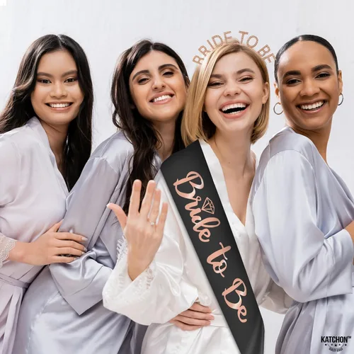 Miniatura 7 de KatchOn, Banda para la cabeza de novia y novia de oro rosa – Paquete de 2 Banda de despedida de soltera para decoraciones de despedida de soltera