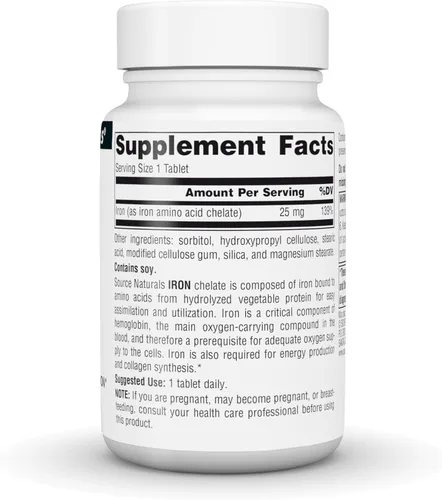 Miniatura 3 de Source Naturals Hierro, Quelato de Aminoácidos - Apoya la Producción de Energía* - 25mg - 100 Tabletas