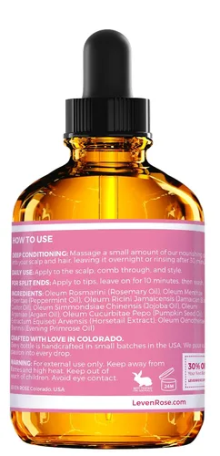 Miniatura 10 de Leven Rose Aceite orgánico de romero para el crecimiento del cabello con ricino, romero, menta, jojoba, argán, semillas de calabaza, extracto