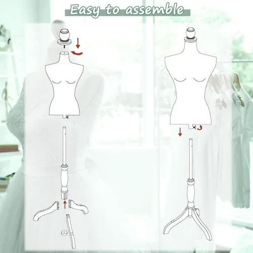 Miniatura 5 de Maniquí Torso Maniquí Forma Ajustable Cuerpo Manicano para Ropa, Maniquí Mujer de 60 a 67 pulgadas con Soporte Trípode Coser Forma de Vestido