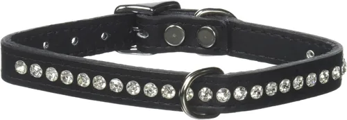 Miniatura 94 de Collar de perro de cuero y cristales de OmniPet Signature, cuero de grano de violeta africana de avestruz, se ajusta a un tamaño de cuello de 6"-8