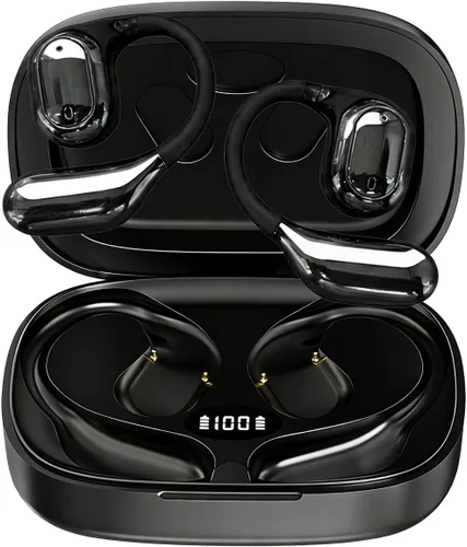 Auriculares de oreja abierta, auriculares Bluetooth inalámbricos con micrófono, auriculares deportivos ultra cómodos con pantalla LED, sonido