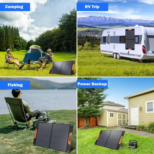 Miniatura 8 de Panel solar portátil de 100 W para estación de energía, cargador solar plegable con alta eficiencia del 24%, revestimiento ETFE, QC3.0 USB/Tipo-C