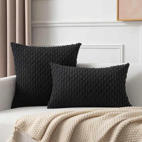 Miniatura 366 de K Kevin Textile - Juego de 2 fundas de almohada decorativas de corduroy suave azul con rayas estilo bohemio, fundas de almohada para sofá, cama