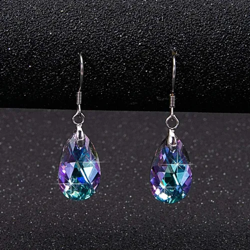 Miniatura 65 de Aretes colgantes de cristal austriaco con forma de lágrima para mujer, joyería hipoalergénica de plata de ley 925
