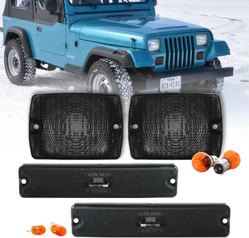 Miniatura 10 de USR DEPO 94-95 YJ - Luces de señalización laterales COMBO ahumadas para parachoques delantero + juego de luces de marcador lateral de 94-95 YJ SMOKE