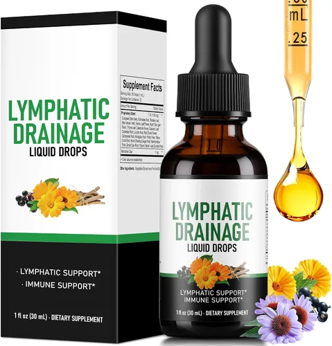 Gotas de drenaje linfático – Limpieza del sistema linfático de hierbas y apoyo inmunológico – Líquido con equinácea, saúco, jengibre y raíz de