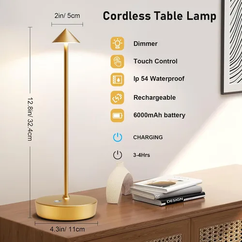 Miniatura 3 de Juego de 2 lámparas de mesa recargables inalámbricas, lámpara de escritorio LED de 6000mAh operada con baterías, lámpara de mesa portátil atenuable