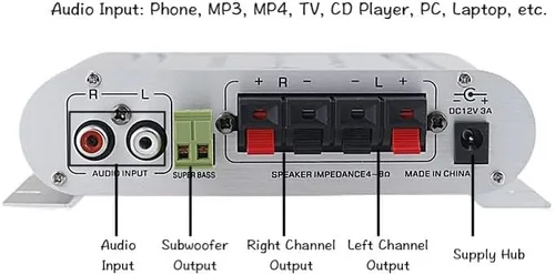 Miniatura 3 de Sundeer - Mini amplificador de 2.1 canales de 20 W+20 W+40 W Hi-Fi amplificador de potencia con fuente de alimentación de 12 V 2 A, amplificador