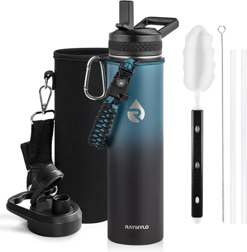 RAYMYLO Botella de agua aislada de 24 onzas, de acero inoxidable con triple pared al vacío (fría durante 48 horas, caliente durante 24 horas), a
